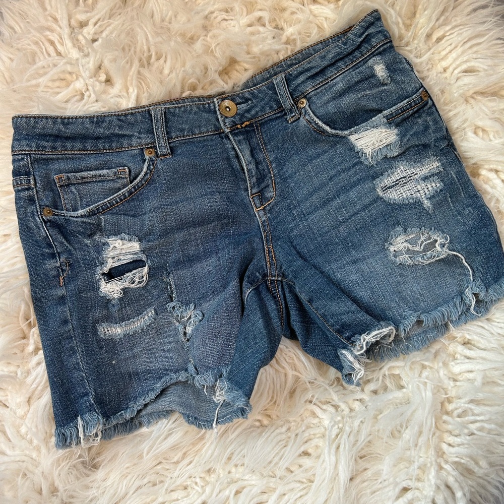 Midi Distressed Denim Shorts